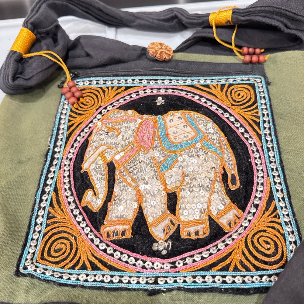 Embroidered Elephant Tote Bag
